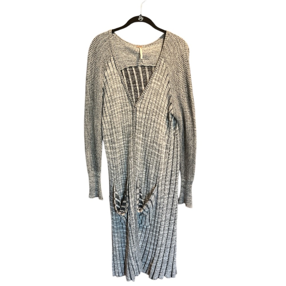 Free‎ People size XS long button down sweater cardigan in black, white and gray